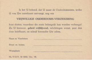 briefkaart vrijwillige ouderdomsverzekering (Raad van Arbeid s-Hertogenbosch)