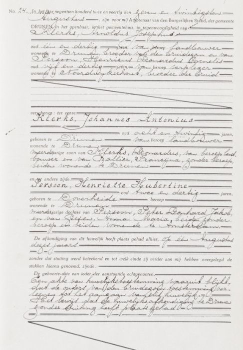 huwelijksakte Johannes Klerks en Henriëtte Persoon (Drunen)