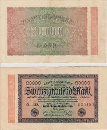 bankbiljet 20.000 Mark (Duitse inflatie)