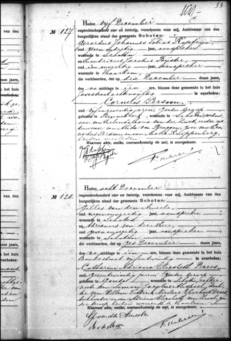 death certificate Cornelis Persoon (Schoten)