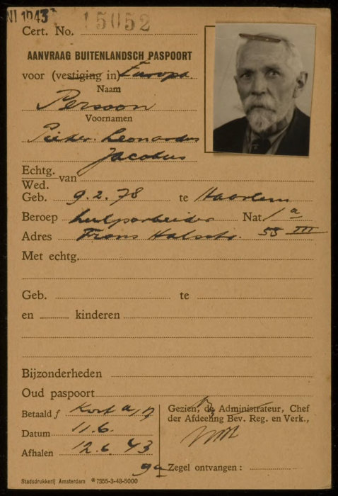 paspoortaanvraag Pieter Persoon (Amsterdam)