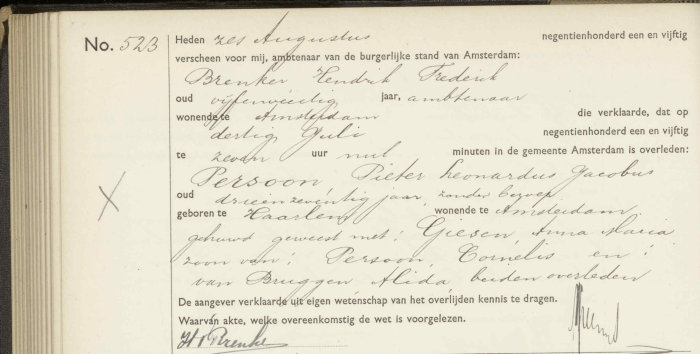 overlijdensakte Pieter Persoon (Amsterdam)