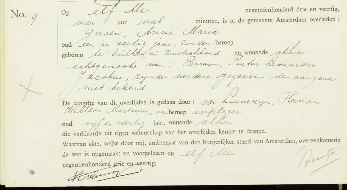 overlijdensakte Anna Giesen (Amsterdam)