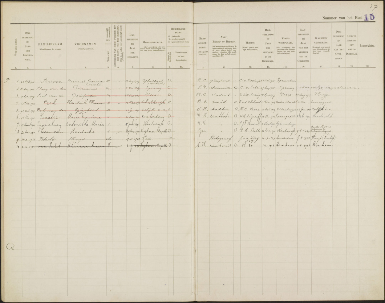 domestic-servants register Waalwijk (foster child, sheet 15)