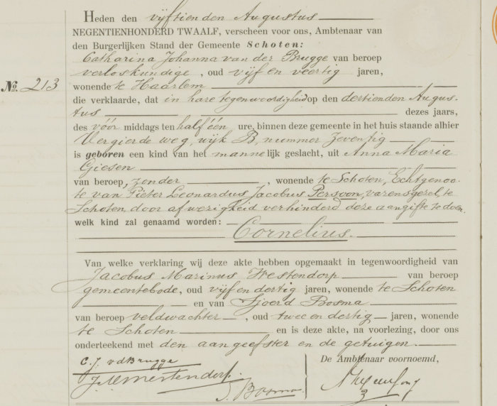 geboorteakte Cornelis Persoon (Schoten)