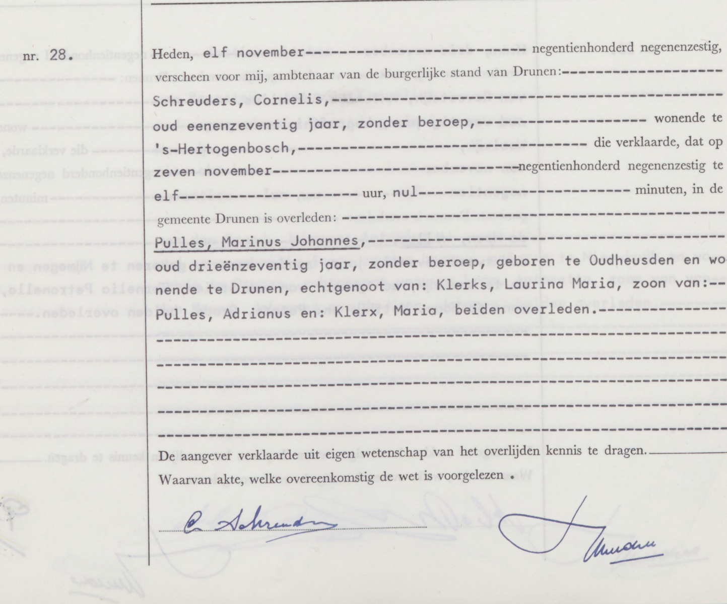 death certificate Marinus Johannes Pulles (Drunen)